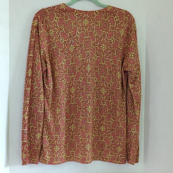 J. McLaughlin Pink & Gold/Gold Shimmer Pullover Sweater Decorative Buttons Sze L - Picture 2 of 9